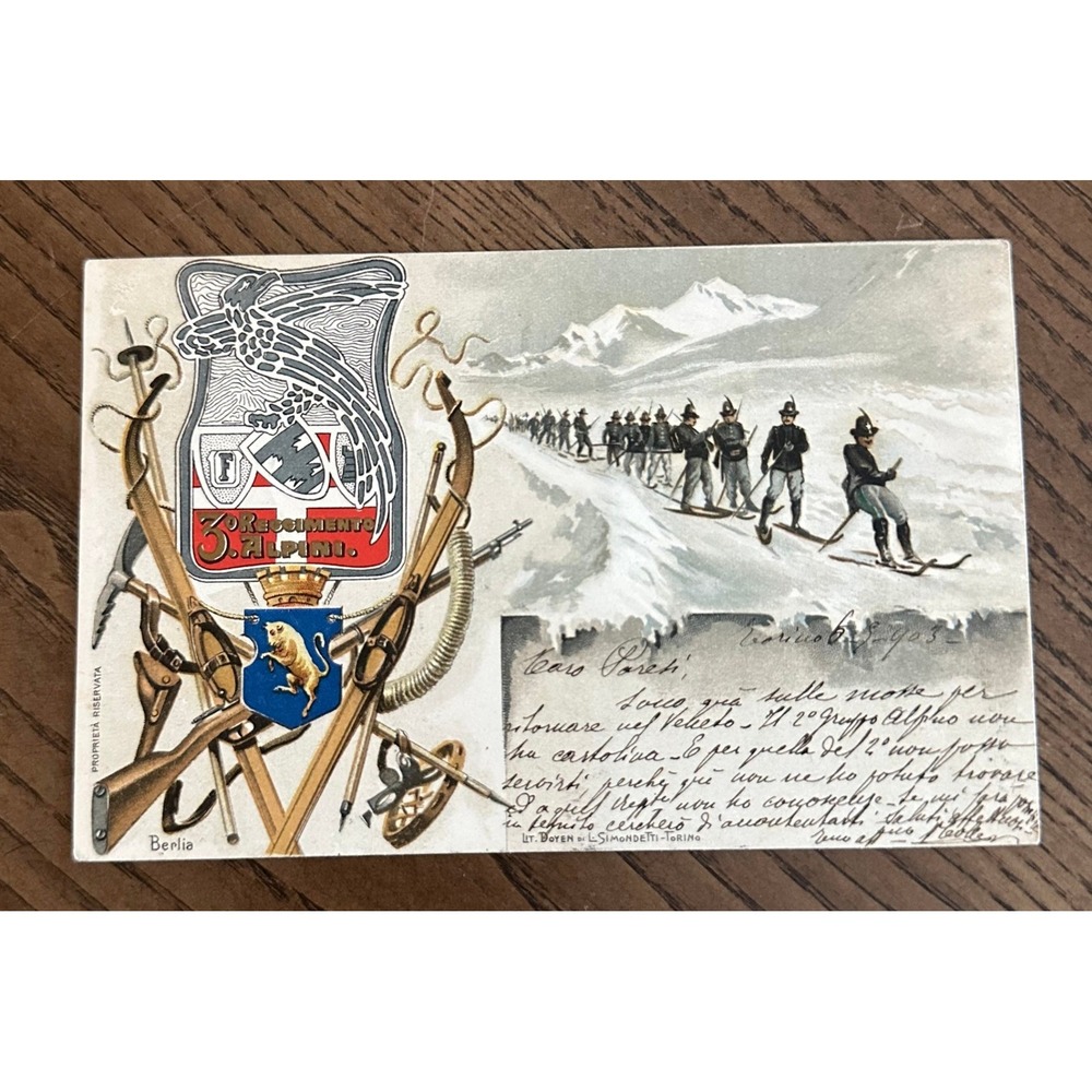 1903 Antique Italian Postcard 3rd‎ Alpini Regiment Mountain Troops Military Skis